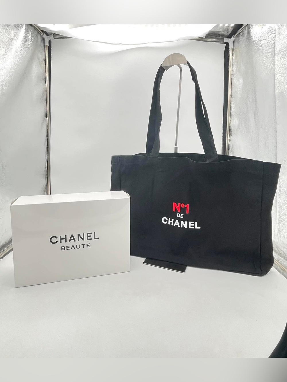 Chanel Black Canvas CC Logo ‘No. 1 De Chanel Shopping Tote With Box